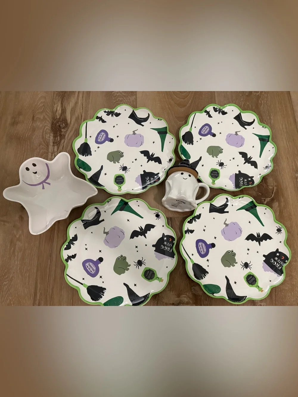HYDE EEK - TARGET HALLOWEEN GHOST MUG, GHOST BOWL, 4 MELAMINE PLATES LOT NEW